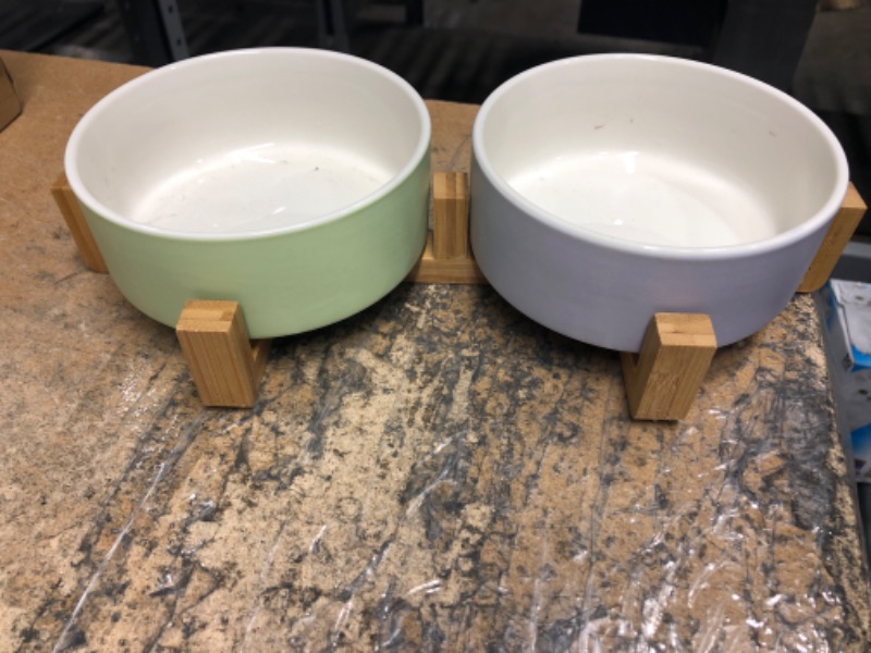 Photo 3 of 
Ceramic Dog Bowl Set- Cat Dog Bowls with Non Slip Wood Stand - No Spill Double Pet Dish for Food Water Feeding