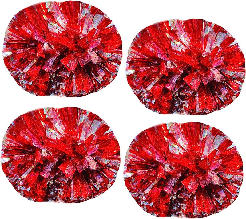 Photo 1 of 4 Pcs Cheerleading Pom Poms Metallic Cheerleader Pom Poms with Handle for Kids Party Dance Cheering Sports Game Team Spirit Cheer (Sparkle Red with Silver Glitter)
