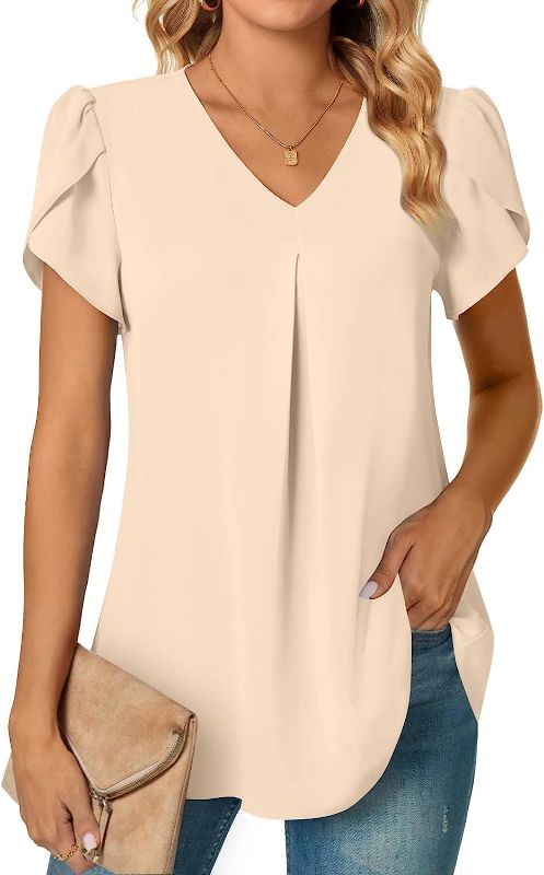 Photo 1 of Sayingpan Women's 2023 Dressy Chiffon Blouses V Neck Short Sleeve Blouses for Women, Business Casual Outfits for Women. xxl
