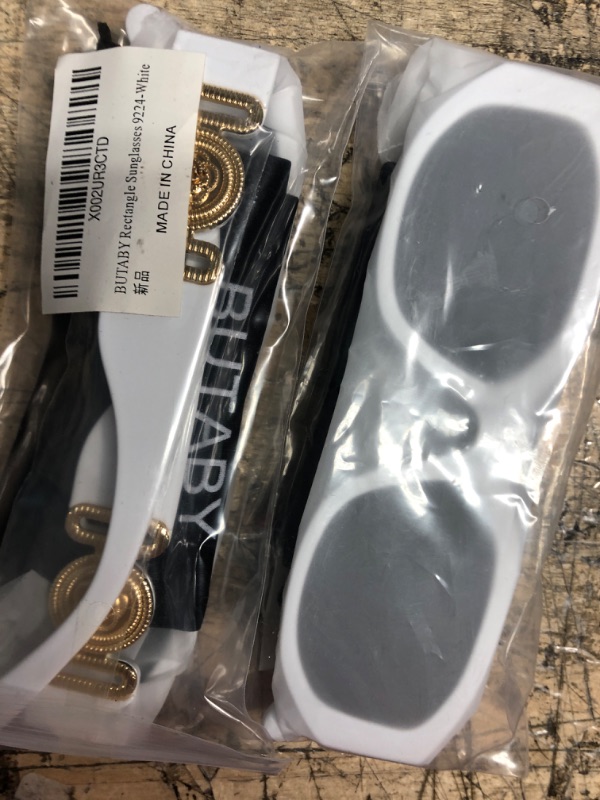 Photo 1 of 2 BUTABY Rectangle Sunglasses for Women Retro Driving Glasses 90’s Vintage Fashion Irregular Frame UV400 Protection White Frame Grey Lens
