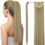 Photo 1 of Ieemk Long Straight Ponytail Extension Clip in Ponytail Wrap Around Hair Ponytail 24 Inch Synthetic Heat Resistant Hair Pieces for Women (Ash Brown mix Beach Blonde)