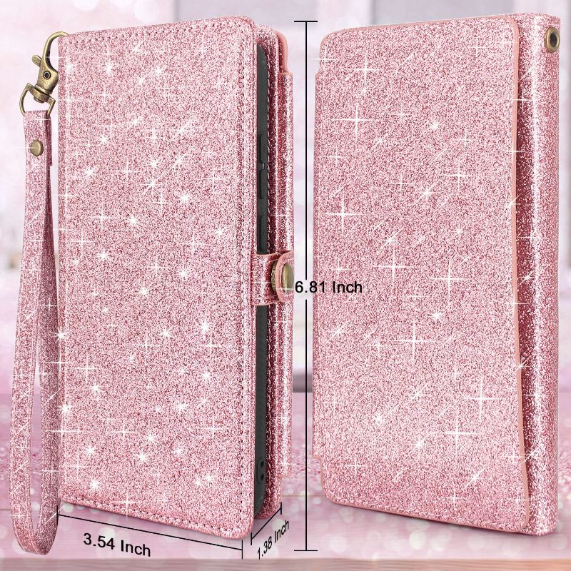 Photo 1 of Harryshell Compatible with Samsung Galaxy S22 5G 6.1 inch (2022) Case Wallet Detachable Magnetic Cover 12 Card Slots Holder with Wrist Strap Kickstand (Bling Pink)
