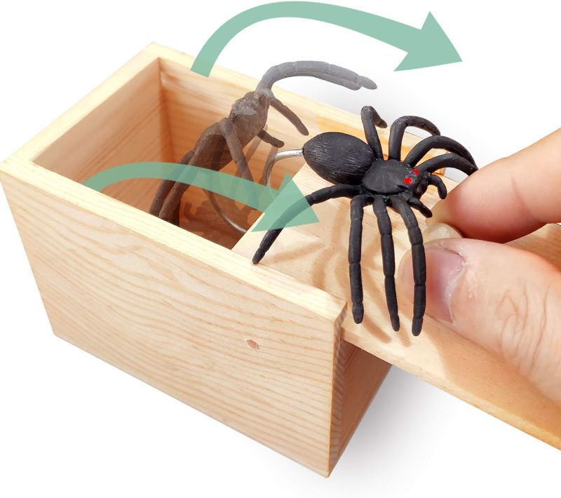 Photo 1 of 2 PACK**GIIOASA Rubber Spider Prank Surprise Box?Handcrafted Wooden Surprise Box, Fun Practical Surprise Joke Boxes,SpiderBox-Single
