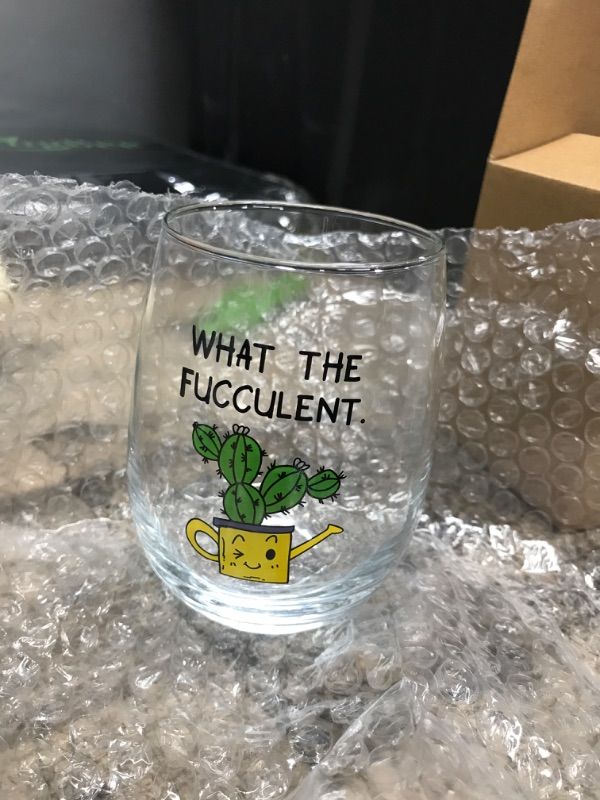 Photo 2 of (Used photo as reference) Funny Wine Glass Gift- 15Oz Stemless Wine Glass (What The Fucculent)