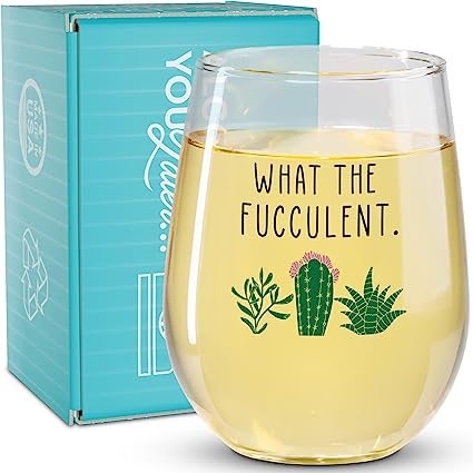 Photo 1 of (Used photo as reference) Funny Wine Glass Gift- 15Oz Stemless Wine Glass (What The Fucculent)