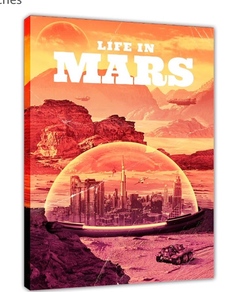 Photo 1 of  Life In Mars With A City Canvas Art Print Scientific Themed Wall Decor For Home Bedroom Office Framed 12x18Inches
