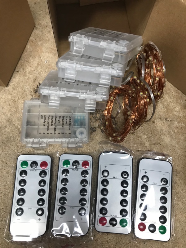 Photo 2 of **REQUIRES 3 DOUBLE A BATTERIES**
Mikasol Fairy String Lights, 4 Packs Led Fairy Lights Battery Operated Waterproof Copper Wire with Remote Control Fairy Lights for Bedroom. Firefly Lights Christmas Lights 8 Modes (16.4 ft/Cool White) 4 Packs Cool White