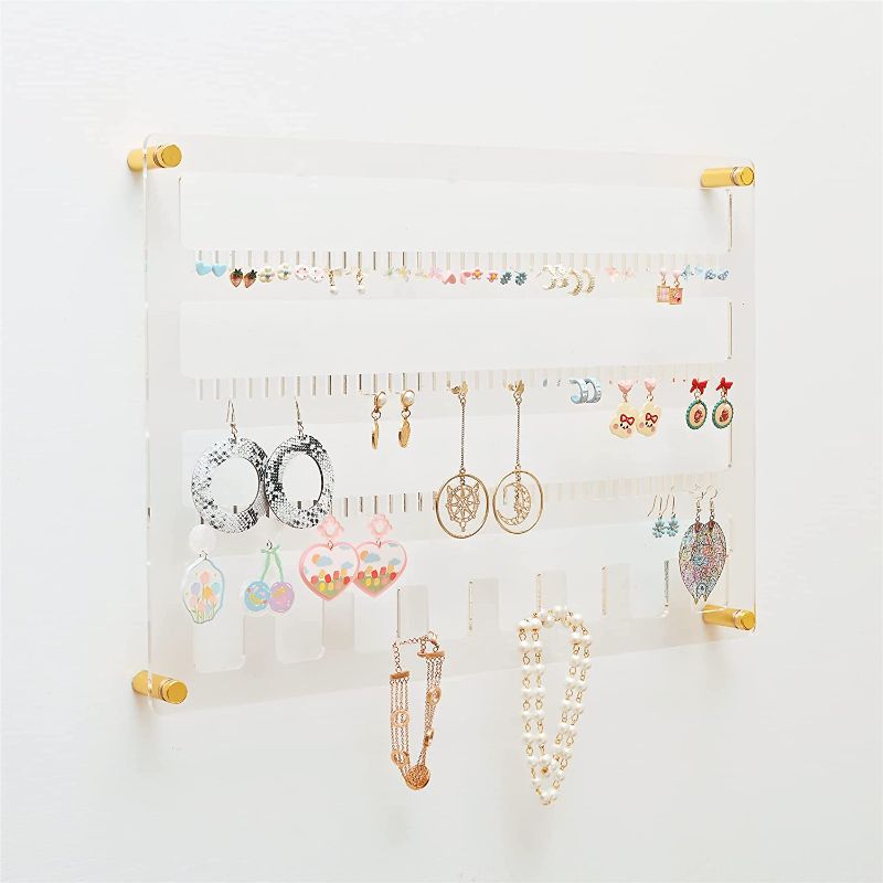 Photo 1 of humberboat Hanging Jewelry Organizer Wall Mounted Earring Organizer and Necklace Holder- Acrylic Earring Display for studs, dangling, Necklace, Bracelet and Rings
