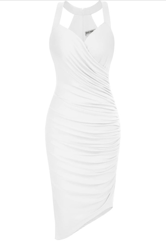 Photo 1 of Grace Karin womens 2023 summer sleeveless ruched bodycon dress, white, size S