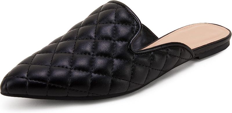 Photo 1 of Womens Braided Pointed Toe Mules Low Heel Loafers Quilted Slip On Flats Slide Backless Cut Out Comfortable Shoes, black, SIZE 5
