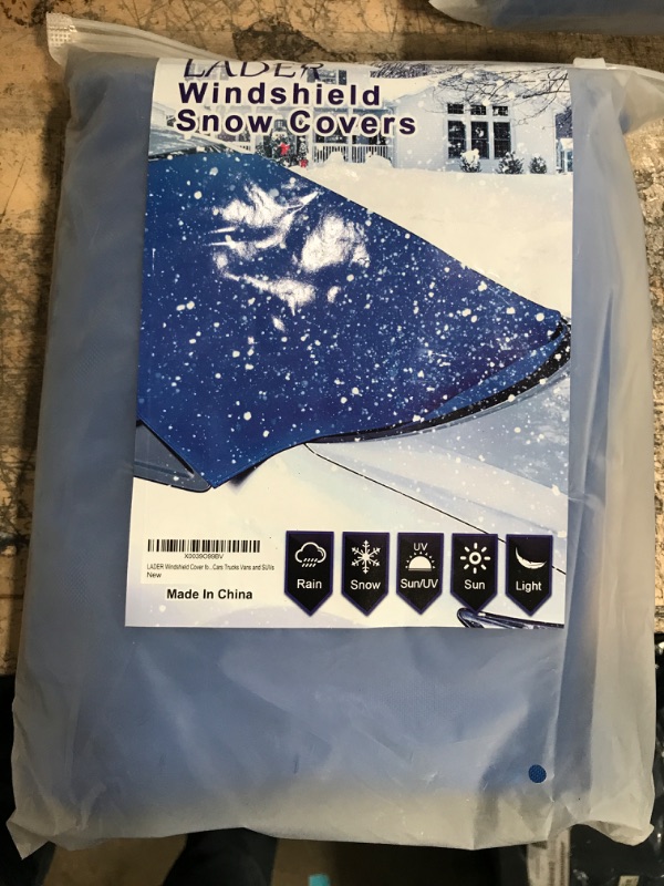 Photo 2 of LADER Windshield Cover for Ice and Snow, Car Windshield Snow Cover, Windshield Frost Cover Ice Removal Wiper Protector, Windshield Snow Ice Cover with Magnetic Edges for Most Cars Trucks Vans and SUVs Blue Magnetic Edges