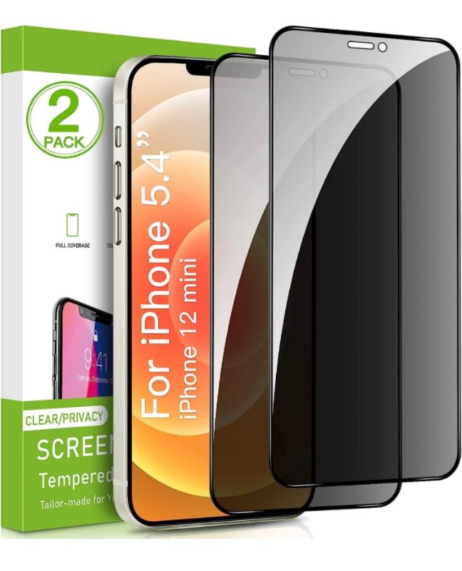 Photo 1 of 2 pack - Intermerge 2 Pack Privacy Screen Protector Compatible with iPhone 12 mini,Premium 4D Curved Edge to Edge Full Coverage Privacy Tempered Glass Screen Protector Replacement for iPhone 12 mini-5.4 inch