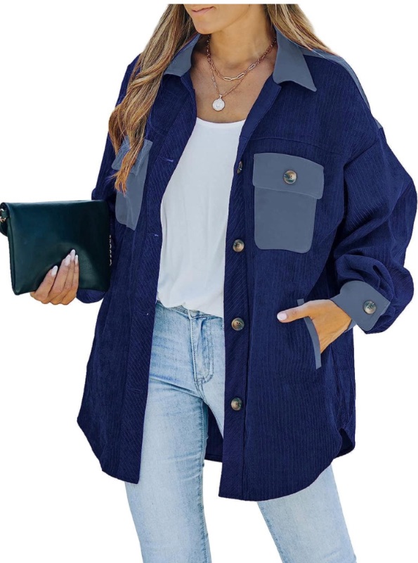 Photo 1 of GRAPENT Women's Shacket Jacket Corduroy Long Sleeve Shirts Oversized Button Down Coat