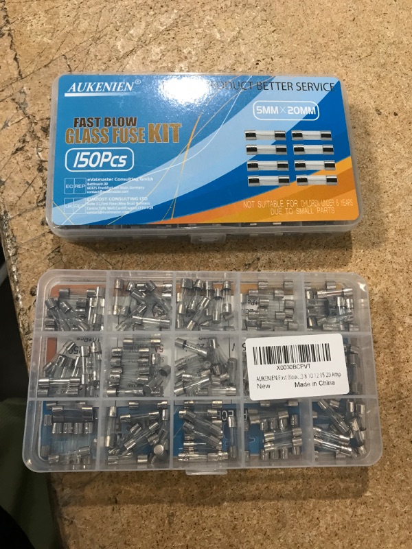 Photo 2 of 2 pack - AUKENIEN Fast Blow Glass Fuses Kit 15 Value 150 Pcs 0.5A 1A 1.6A 2A 2.5A 3A 3.15A 4A 5A 6.3A 8A 10A 12A 15A 20A 250V Quick Fuse Assortment 5x20mm 0.5 1 1.6 2 2.5 3 3.15 4 5 6.3 8 10 12 15 20 Amp