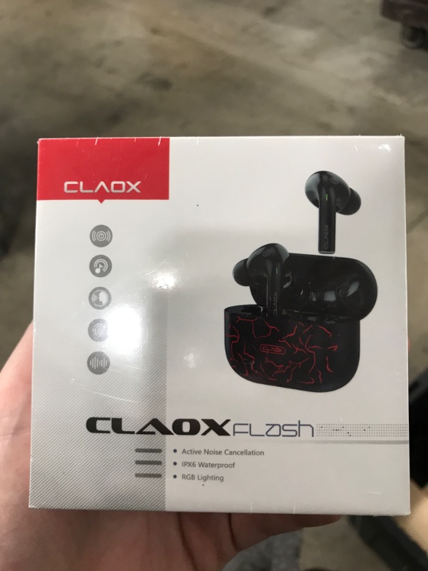 Photo 1 of CLAOX Flash Active Noise Cancelling Wireless Earbuds, Bluetooth Headphones with LED Charging Case, IPX6 Waterproof, True Wireless, Headset with Microphone, Black Earbuds for iPhone & Android