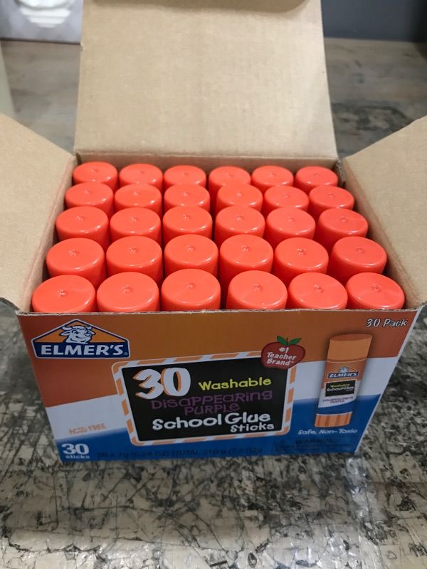 Photo 1 of Elmer's Disappearing Purple School Glue Sticks, Washable, 7 Grams, 30 Count 30 Count Standard Stick