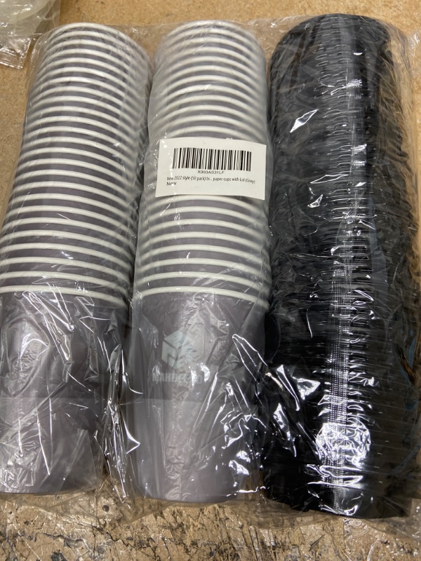 Photo 2 of  {50 pack} biodegradable 12oz disposable coffee cups with Lid hot paper coffee cups (Grey)