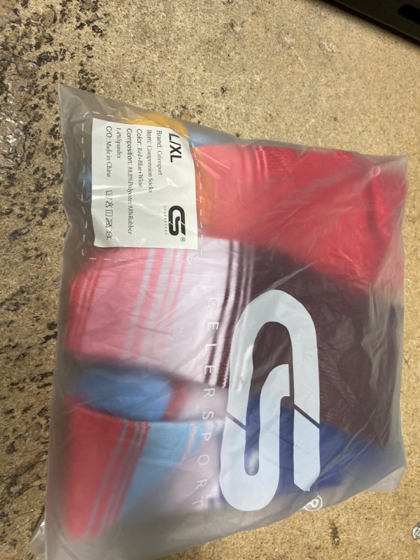 Photo 2 of CS CELERSPORT 3 Pairs Compression Socks 20-30mmHg for Men and Women Running Support Socks Large-X-Large Burgundy+red+blue