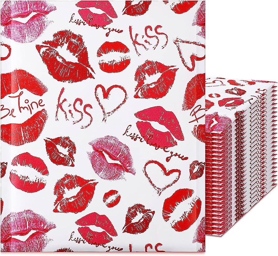 Photo 1 of 25 Pieces Valentine's Day Poly Bubble Mailers 8.3 x 9.3 Inch Envelopes Shipping Bags Lips Self Sealing Mailers Kraft Bubble Envelope with Self Seal Adhesive Waterproof (Lips Style)