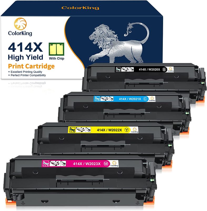 Photo 1 of Colorking (with CHIP Compatible 414X Toner Cartridge Replacement for HP 414X Toner cartridges 4 Pack 414A for HP Color Pro MFP M479fdw M454dw M479fdn M454dn Toner Printer (Black Cyan Yellow Magenta)
