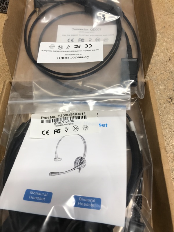 Photo 2 of Telephone Headset w/ 2.5mm Jack Quick Disconnect Cord for Cisco Deskphone Plantronics Avaya Siemens Cordless DECT Phone for Call Center Office Work from Home w/ 3.5mm Audio Jack for Cell Phone & PC 308DS Double Ear