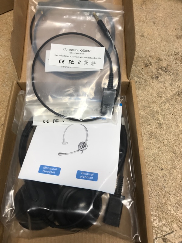 Photo 2 of Telephone Headset w/ 2.5mm Jack Quick Disconnect Cord for Cisco Deskphone Plantronics Avaya Siemens Cordless DECT Phone for Call Center Office Work from Home w/ 3.5mm Audio Jack for Cell Phone & PC 308DS Double Ear