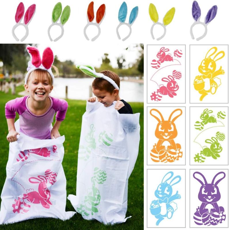 Photo 1 of 2 ITEMS JOYIN 6 Potato Sack Race Jumping Bags 40 x 24 with Bunny Ears Headbands for All Ages BUNDLE