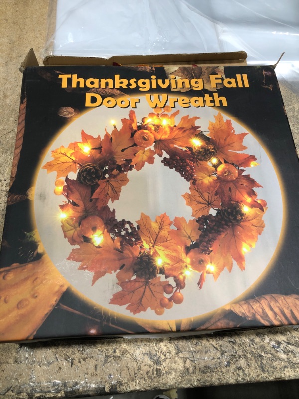 Photo 2 of ***SEE NOTES** Brwoynn Fall Door Wreath, 17 inch Thanksgiving Harvest Wreath for Front Door with Maple Leaf and Berry, Pumpkins, Ideal for Harvest Autumn Thanksgiving Indoor Outdoor Decoration Orange