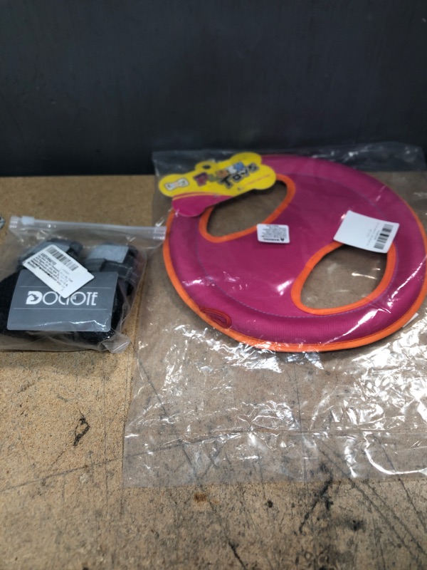 Photo 1 of 2 BUNDLED ITEMS - AXX Dog Frisbee Toy, Safe Soft Natural Rubber Disc, Dog Frisbee Golf Disc, Suitable for Small, Medium Or Large Dogs, A Brand: AXX; AND, Waterproof Anti-Slip Reflective Dog Boots