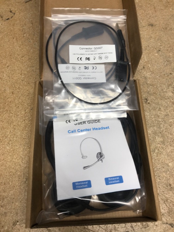 Photo 2 of Telephone Headset w/ 2.5mm Jack Quick Disconnect Cord for Cisco Deskphone Plantronics Avaya Siemens Cordless DECT Phone for Call Center Office Work from Home w/ 3.5mm Audio Jack for Cell Phone & PC 308DS Double Ear