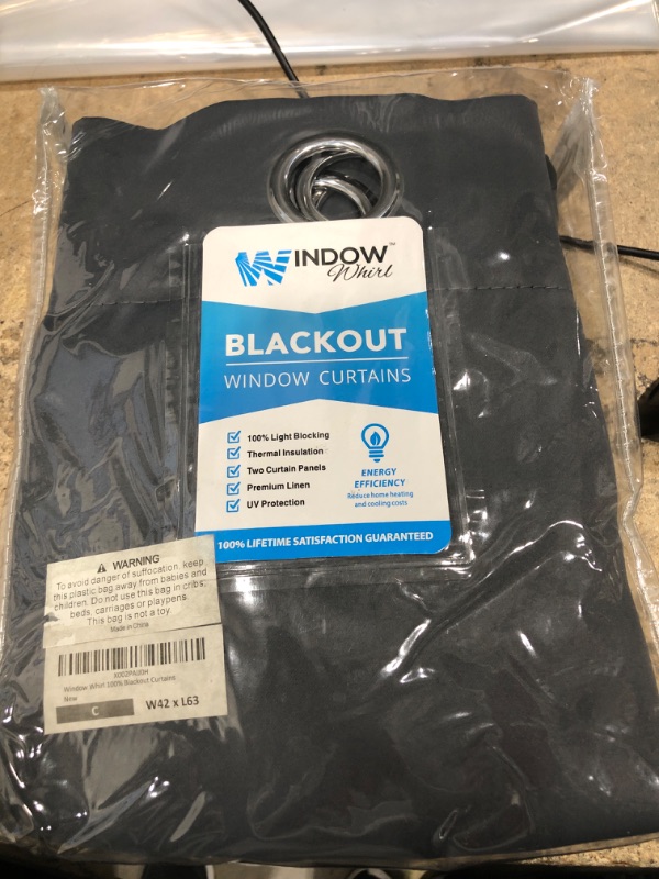 Photo 2 of 100% Blackout Window Curtains: Room Darkening Thermal Window Treatment with Light Blocking Black Liner for Bedroom, Nursery and Day Sleep - 2 Pack of Drapes, Charcoal (63” Drop x 42” Wide Each) Charcoal W42 x L63