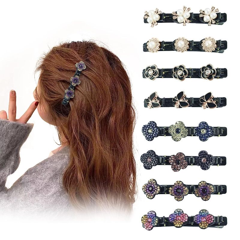 Photo 1 of DOUBLE-N Braided Hair Clips for Women, 8PCS Sparkling Crystal Hair Clip Barrettes, Satin Fabric Hair Clips Pearl Braided Hairclips, Braided Hair Clip with Rhinestones Butterfly Hairpin-- 2 ITEMS 