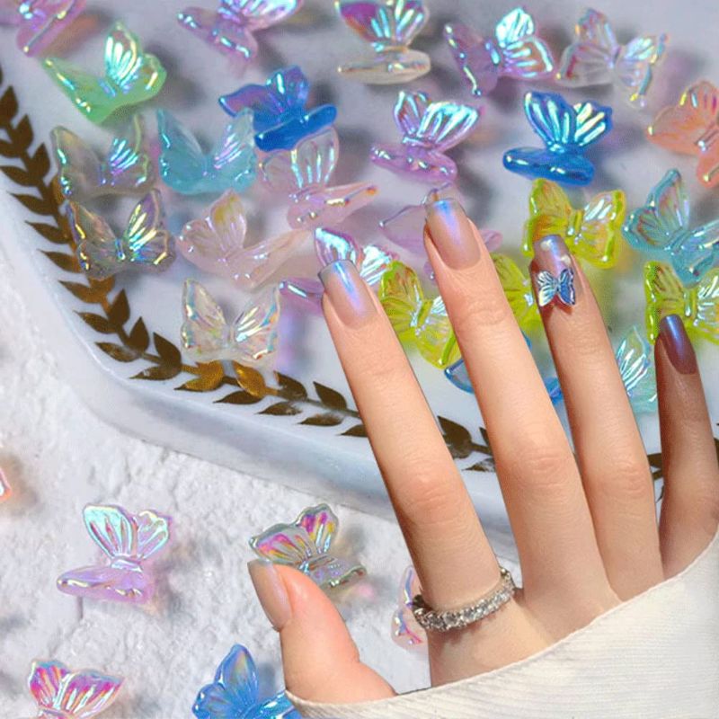 Photo 1 of 100 Pcs 3D Butterfly Nails Charms Glitter Mix Color Butterfly Nail Art Decoration DIY Crafting Design Manicure Accessories