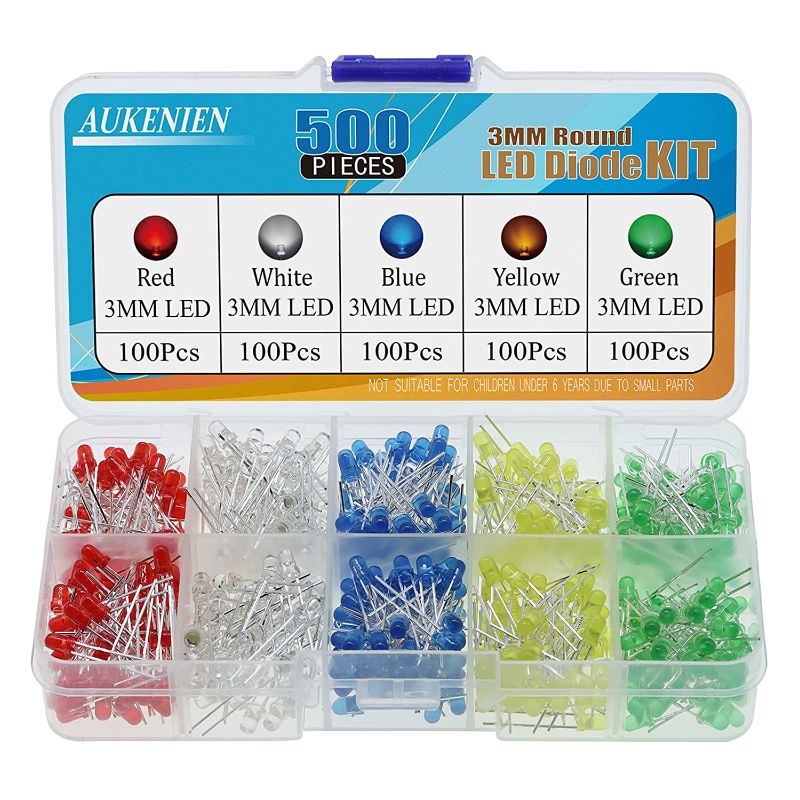 Photo 1 of AUKENIEN 15 Colors 300pcs 5MM LED Diodes Light Emitting Diode Assortment Kit Red Blue Yellow Green Warm White Orange Pink Purple Chartreuse Round Clear LED Lighting Bulb Lamp for Electronics pack of 2