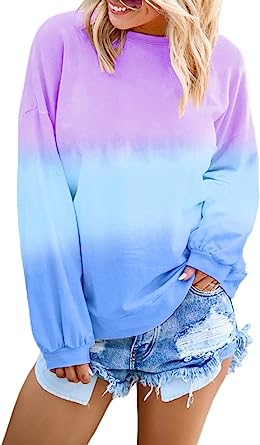 Photo 2 of Eytino Women Long Sleeve Sweatshirt Colorblock Tie Dye Printed Pullover Tops(S-2XL) size small