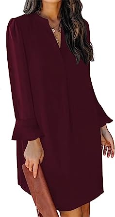 Photo 1 of ANFTFH Women's Casual Dresses Short/Long Sleeve V-Neck Dress Casual Loose Shift Dresses size medium 