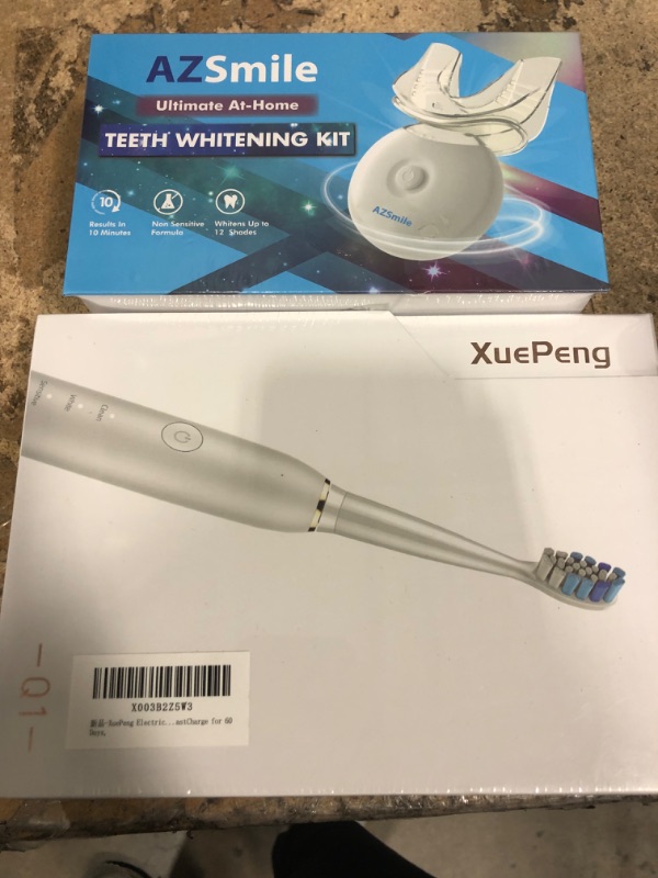 Photo 1 of ***BUNDLE OF TWO***
XUEPENG Sonic Electric Toothbrush, Electric Smart Toothbrush w/5 Modes Cleaning Whitening, Wireless Charging ToothBrushes w/6 Brush Heads for Adult, IPX7 Waterproof, Charging 2 Hours for 60 Days

AZ Smile Teeth Whitening Kit Fast 10 Mi