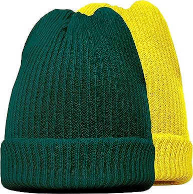 Photo 1 of LAKIBOLE 2 Pack Beanie Hats for Men Spring Summer Autumn Winter Slouchy Beanies for Women Teenage (Green&Yellow)
