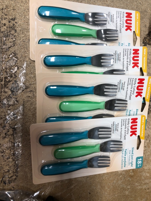 Photo 2 of 4 ITEMS, NUK Kiddy Cutlery Forks, 3 Pack, 18+ Months Blue & Green BUNDLE