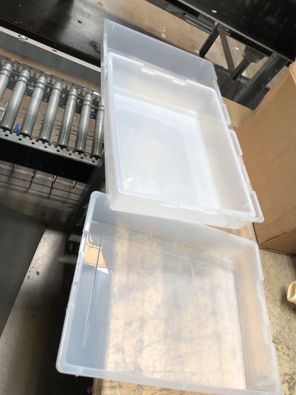 Photo 4 of *** USED *** IRIS USA 6 Quart Clip Box, Clear Plastic Storage Bins with Secure Latching Buckles, Organizing Container for Office, School, Kids and Craft Room, Large, Clear/Seafoam Blue, 4 Pack Clear/Seafoam Blue 6 QT - 4 Pack Standard (No Handle)