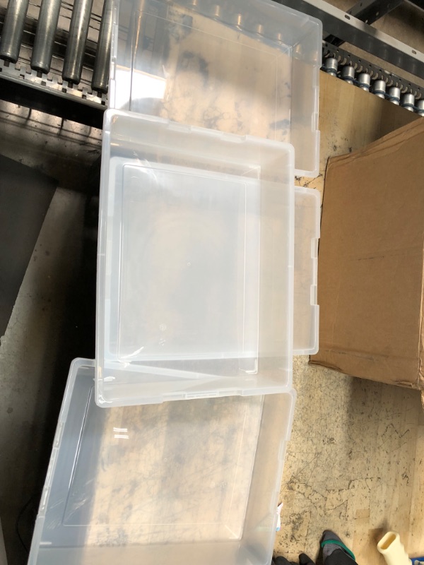 Photo 3 of *** USED *** IRIS USA 6 Quart Clip Box, Clear Plastic Storage Bins with Secure Latching Buckles, Organizing Container for Office, School, Kids and Craft Room, Large, Clear/Seafoam Blue, 4 Pack Clear/Seafoam Blue 6 QT - 4 Pack Standard (No Handle)