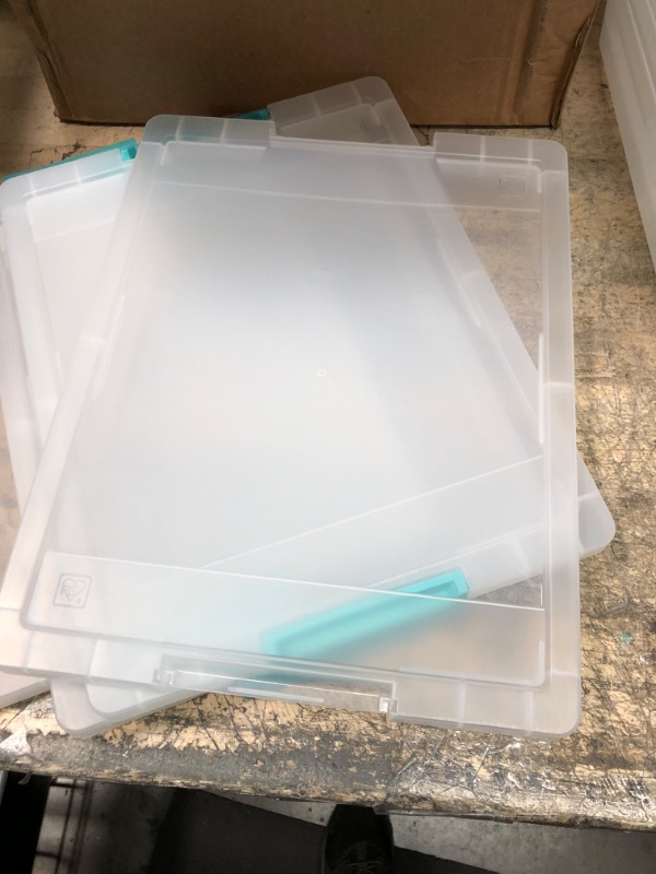 Photo 5 of *** USED *** IRIS USA 6 Quart Clip Box, Clear Plastic Storage Bins with Secure Latching Buckles, Organizing Container for Office, School, Kids and Craft Room, Large, Clear/Seafoam Blue, 4 Pack Clear/Seafoam Blue 6 QT - 4 Pack Standard (No Handle)