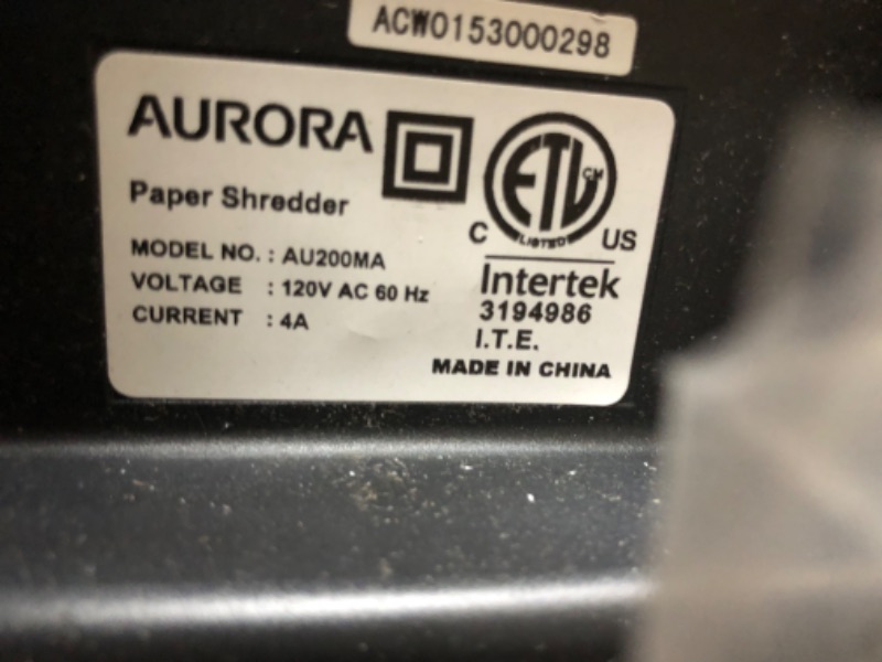 Photo 3 of Aurora Commercial Grade 200-Sheet Auto Feed High Security Micro-Cut Paper Shredder/ 60 Minutes/Security Level P-5
