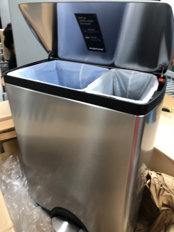 Photo 2 of 
simplehuman Rectangular Dual Compartment Recycling Kitchen Step Trash Can, 46 Liter, Brushed Stainless Steel
Size:46 Liter