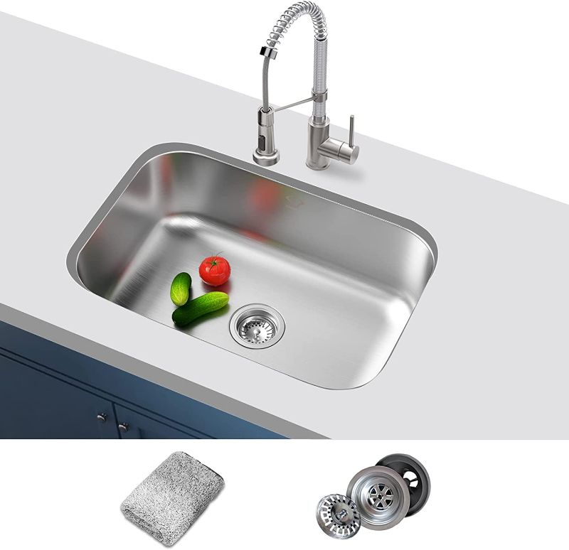 Photo 1 of 
Kitchen Sink 26x18 inch Undermount Kitchen Sink Stainless Steel Sink 16 Gauge Single Bowl Kitchen Sink, Fits 30" Cabinet
Style:Single Bowl Sink
Size:26" x 18" x 9"