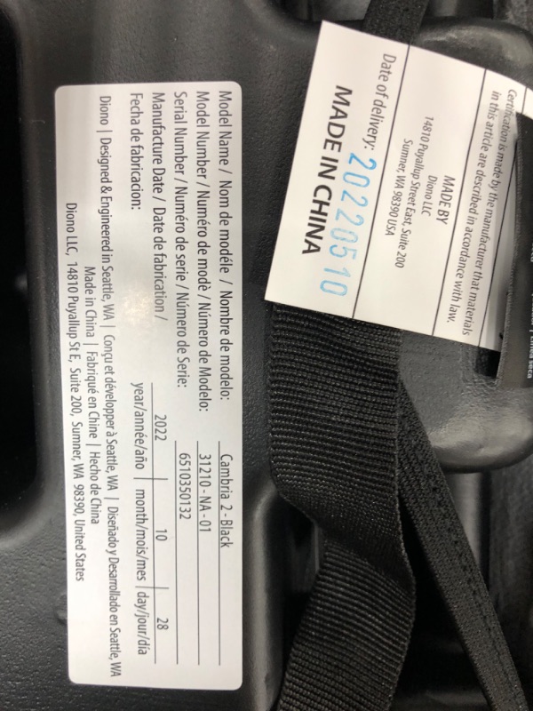 Photo 4 of **MINOR TEAR & WEAR**Diono Cambria 2 XL 2022, Dual Latch Connectors, 2-in-1 Belt Positioning Booster Seat, High-Back to Backless Booster with Space and Room to Grow, 8 Years 1 Booster Seat, Black 