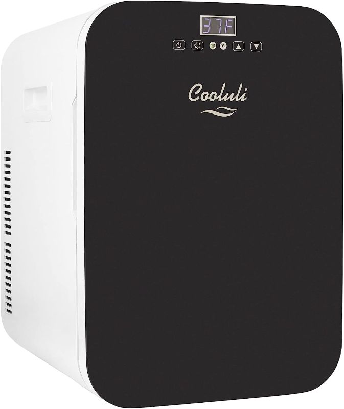 Photo 1 of  **MINOR TEAR & WEAR** Cooluli 20L Mini Fridge For Bedroom - Car, Office Desk & College Dorm Room - Glass Front & Digital Temperature Control - 12v Small Refrigerator for Food, Drinks, Skincare, Beauty & Breast Milk (Black)
