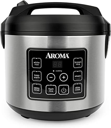 Photo 1 of **USED**
Aroma Housewares 20 Cup Cooked (10 cup uncooked) Digital Rice Cooker, Slow Cooker, Food Steamer, SS Exterior (ARC-150SB),Black