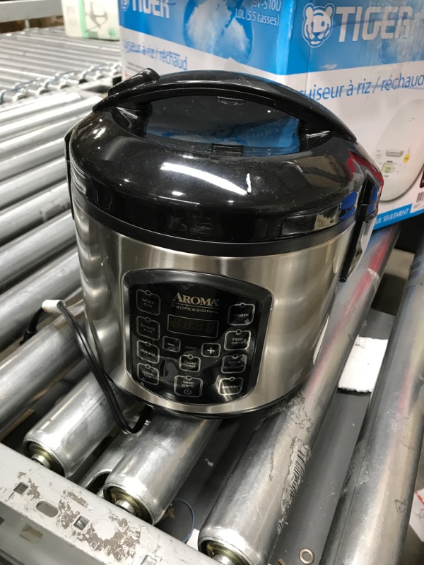 Photo 1 of **USED**
Aroma Housewares 20 Cup Cooked (10 cup uncooked) Digital Rice Cooker, Slow Cooker, Food Steamer, SS Exterior (ARC-150SB),Black