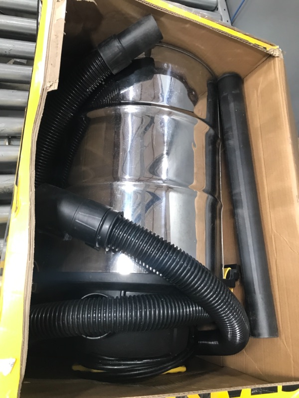 Photo 2 of **NON-FUNCTIONAL, PARTS ONLY** STANLEY 8 gal Stainless Steel Wet Dry Vacuum with Hose Accessories and Tool Storage
